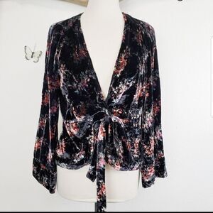 Zara romantic black and floral wrap blouse